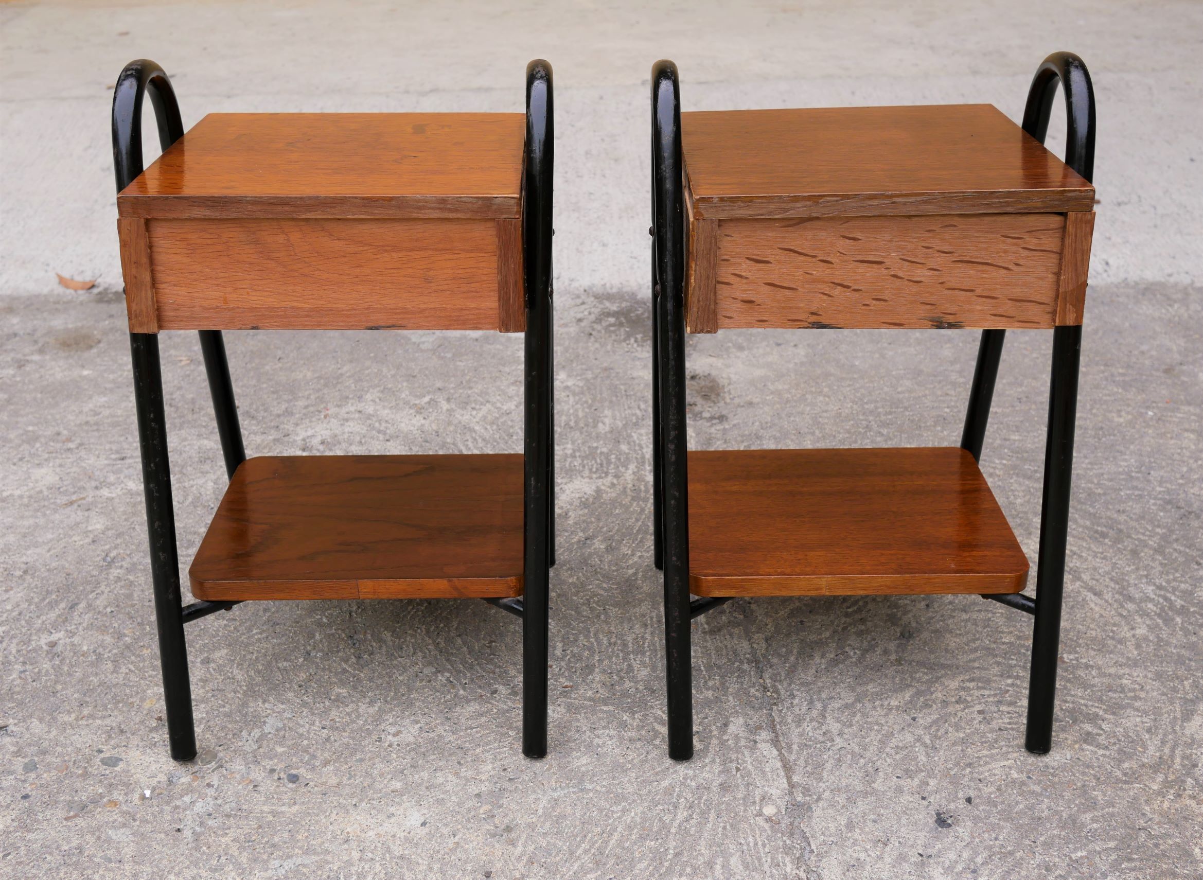 Pair of vintage bedside tables modernists wood and metal