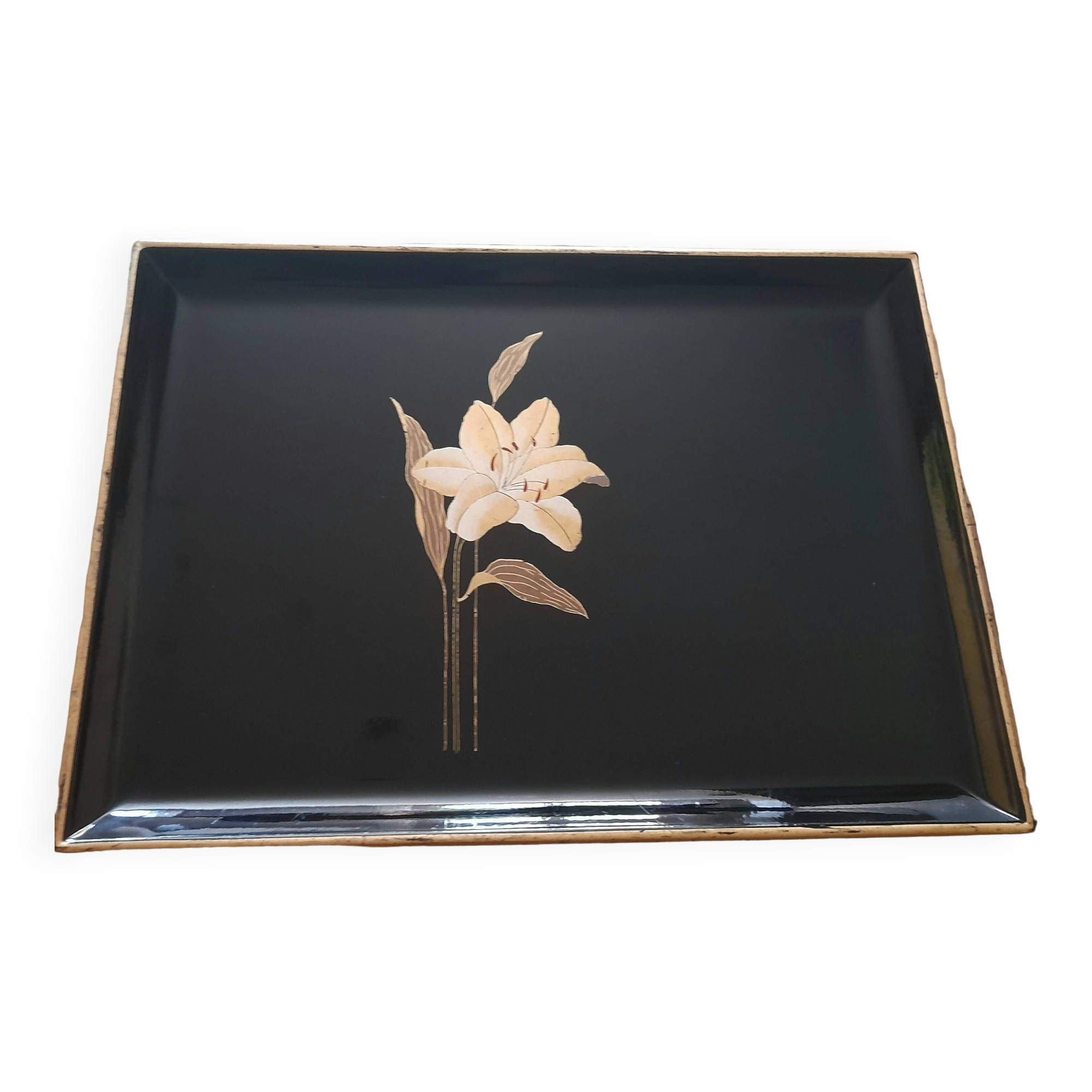 Vintage black lacquered tray - Melarti