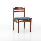Set of 4 vintage dining chairs in teak and blue fabric