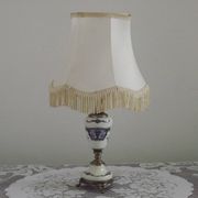 French Vintage Decorative Silver Metal and Porcelain Shaded Table Lamp