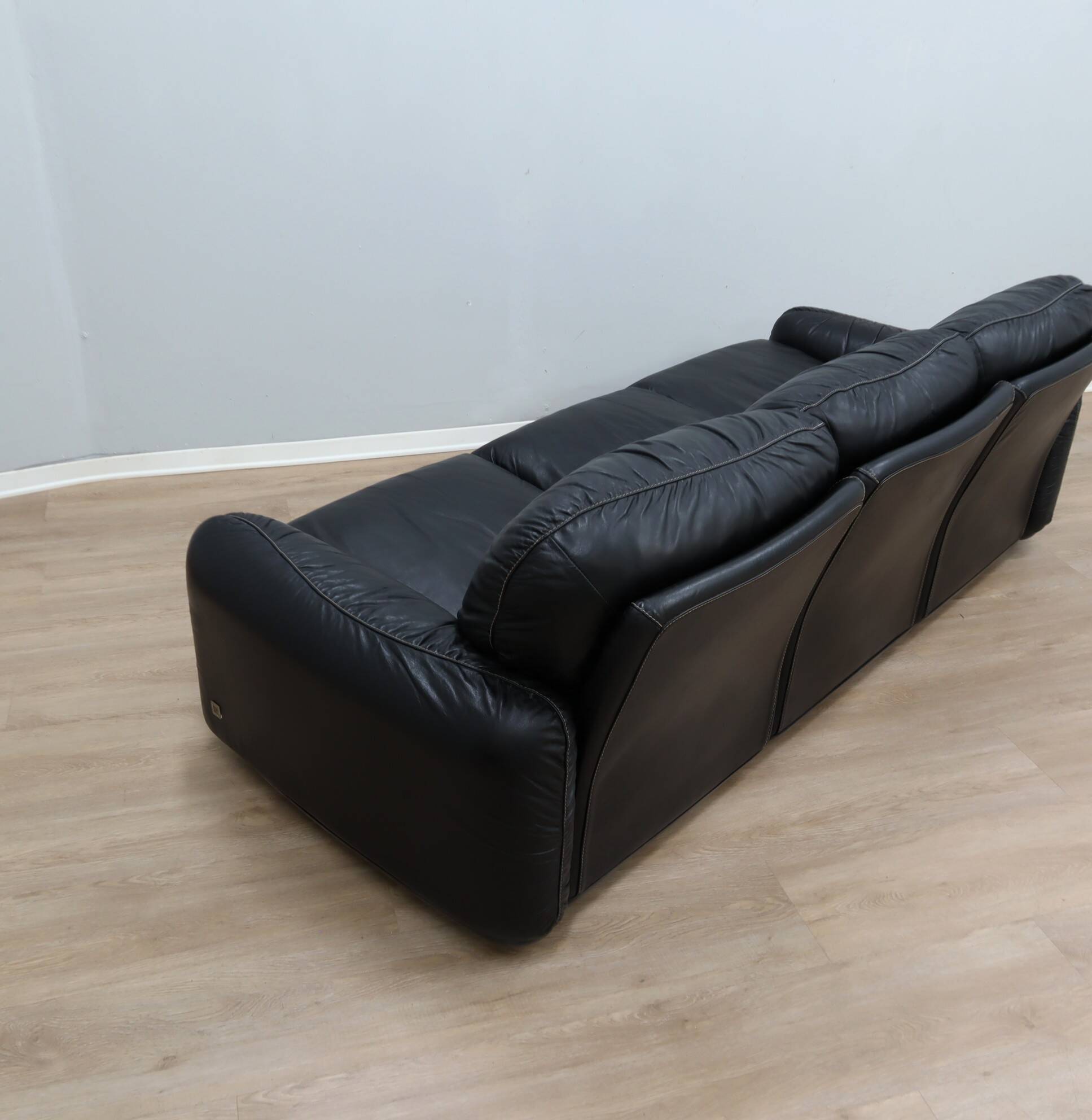 Busnelli Piumotto 1970s Black Leather 3-Seater Sofa