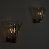 Pair of Archimede Seguso “Bullicante” Murano Glass Wall Sconces, 1940s