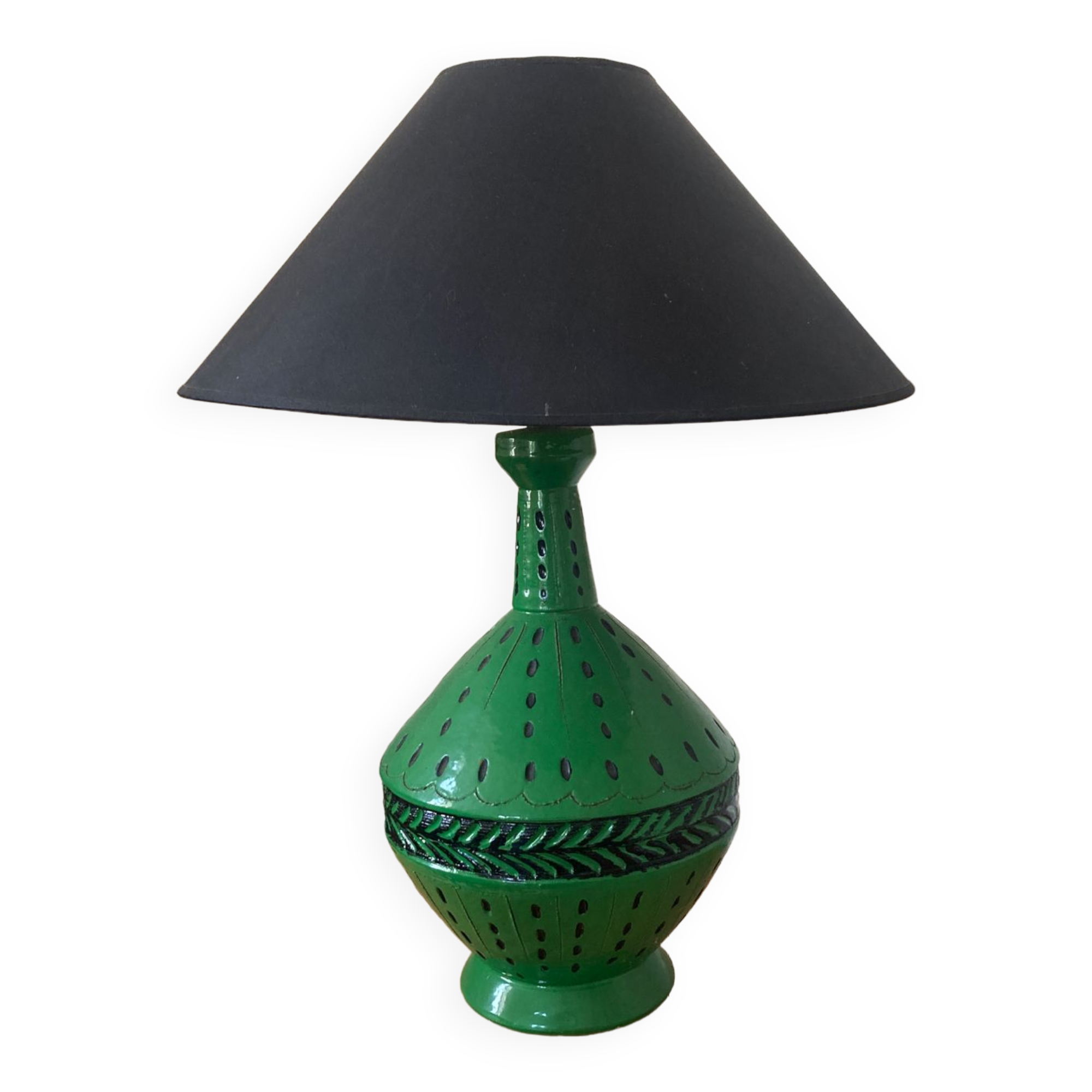 Handcrafted green ceramic lamp