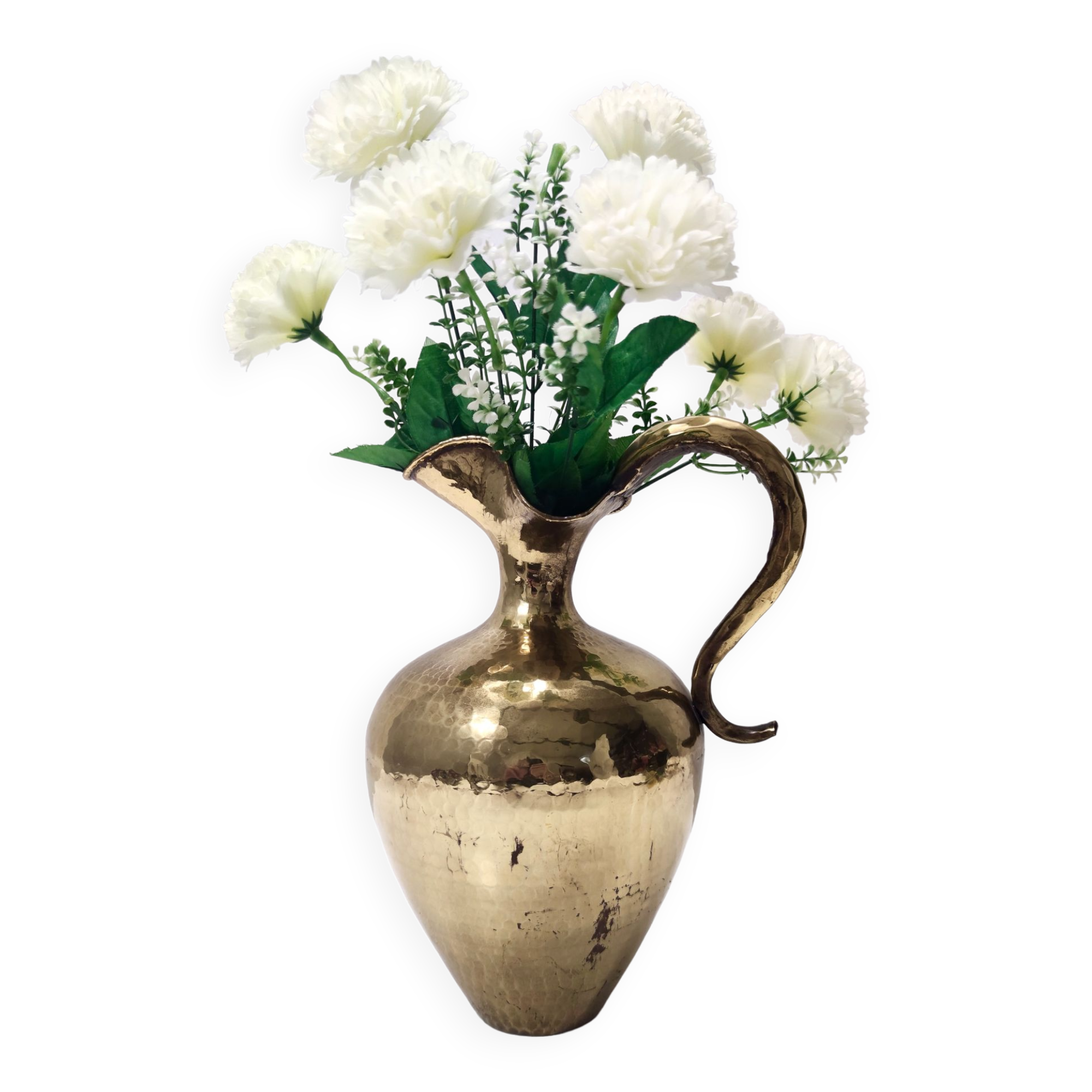 Vintage Embossed Copper and Brass Pitcher Vase by Egidio Casagrande, Italy