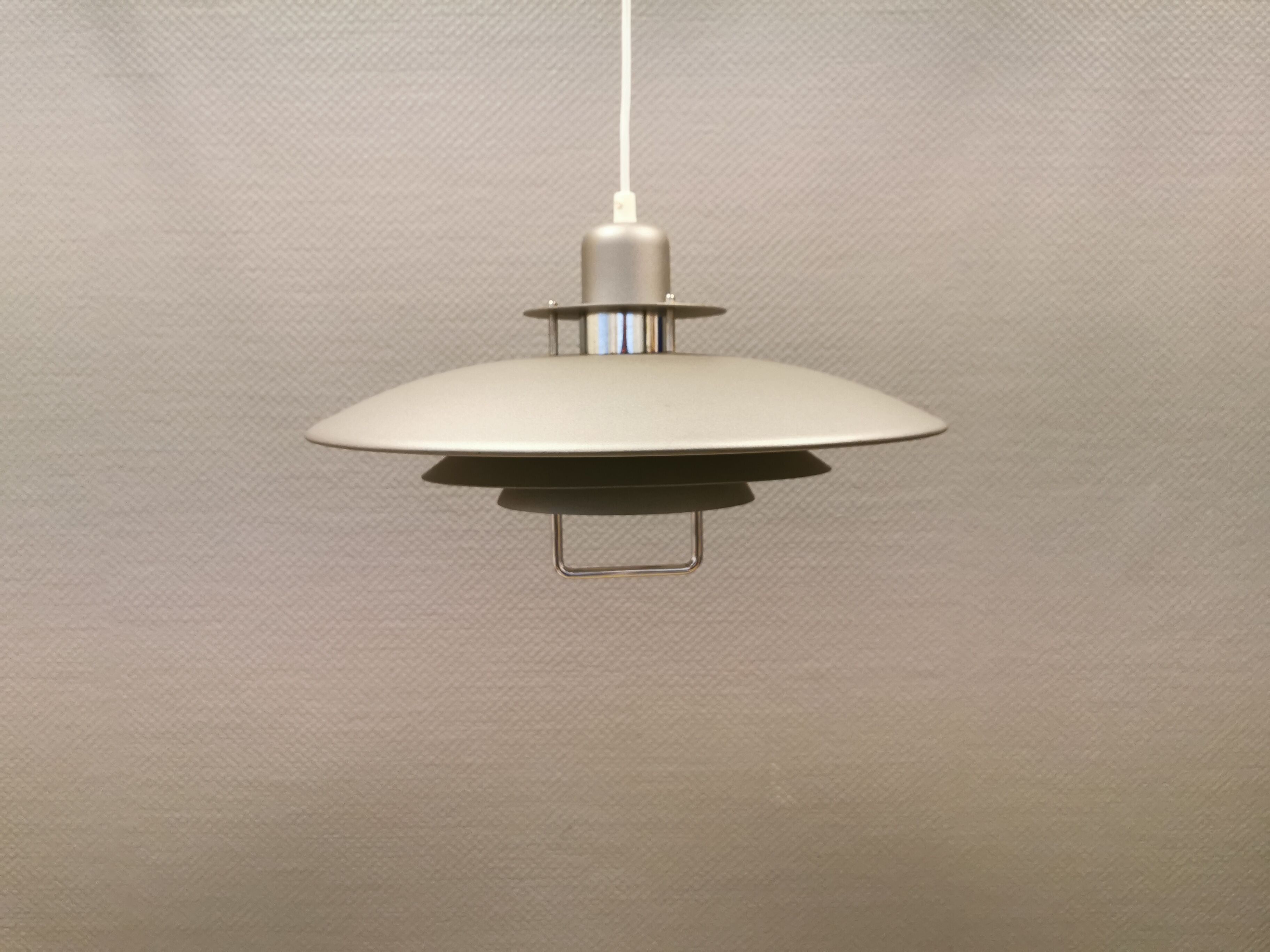 Swedish hanging lamp, produced by Belid in the original silver-grey colour.