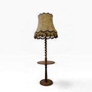 Lampadaire vintage en bois avec abat-jour à franges