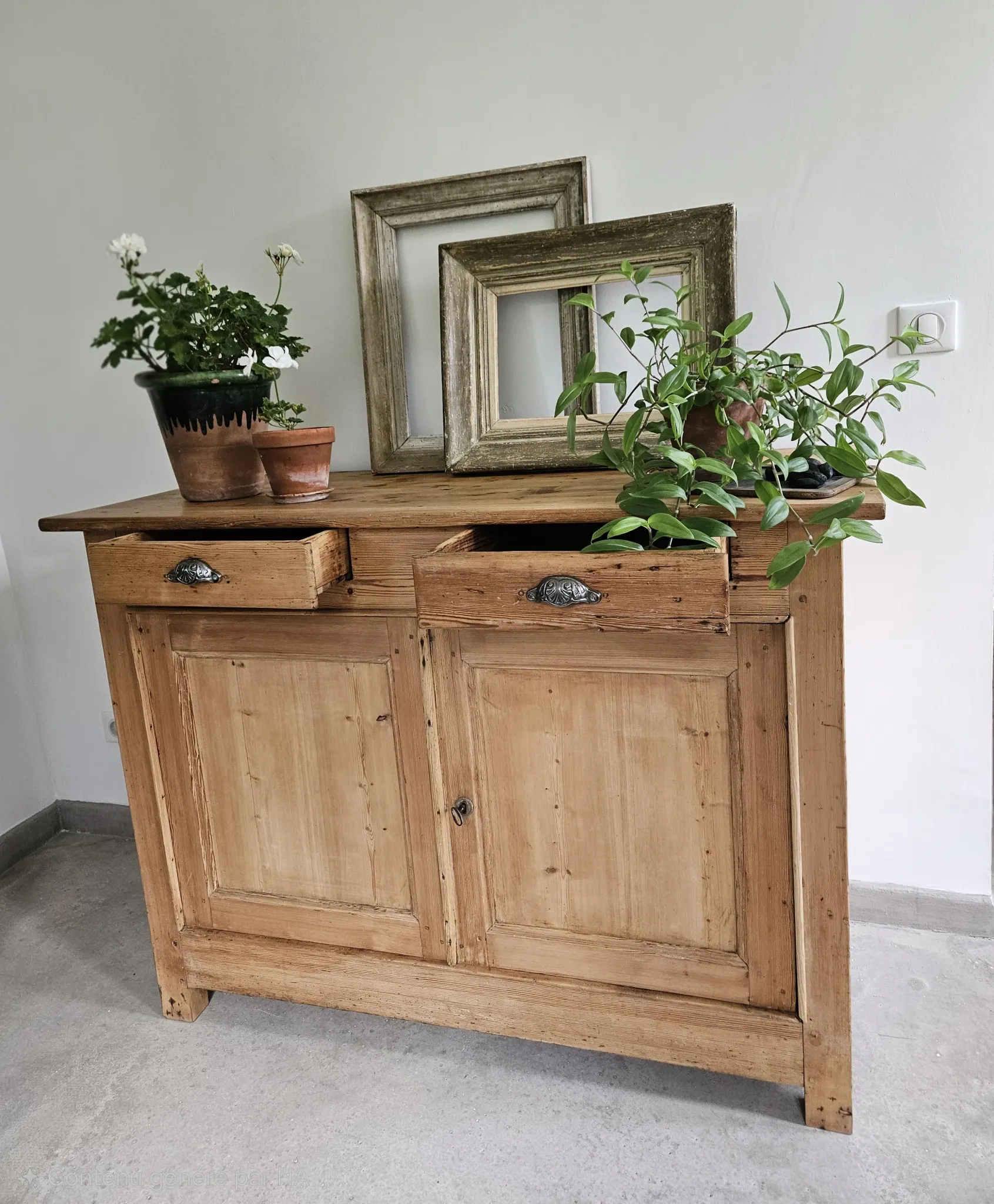 Very buffet just old solid raw pine wood.