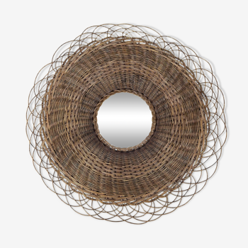 Rattan sun mirror 70 cm 60s