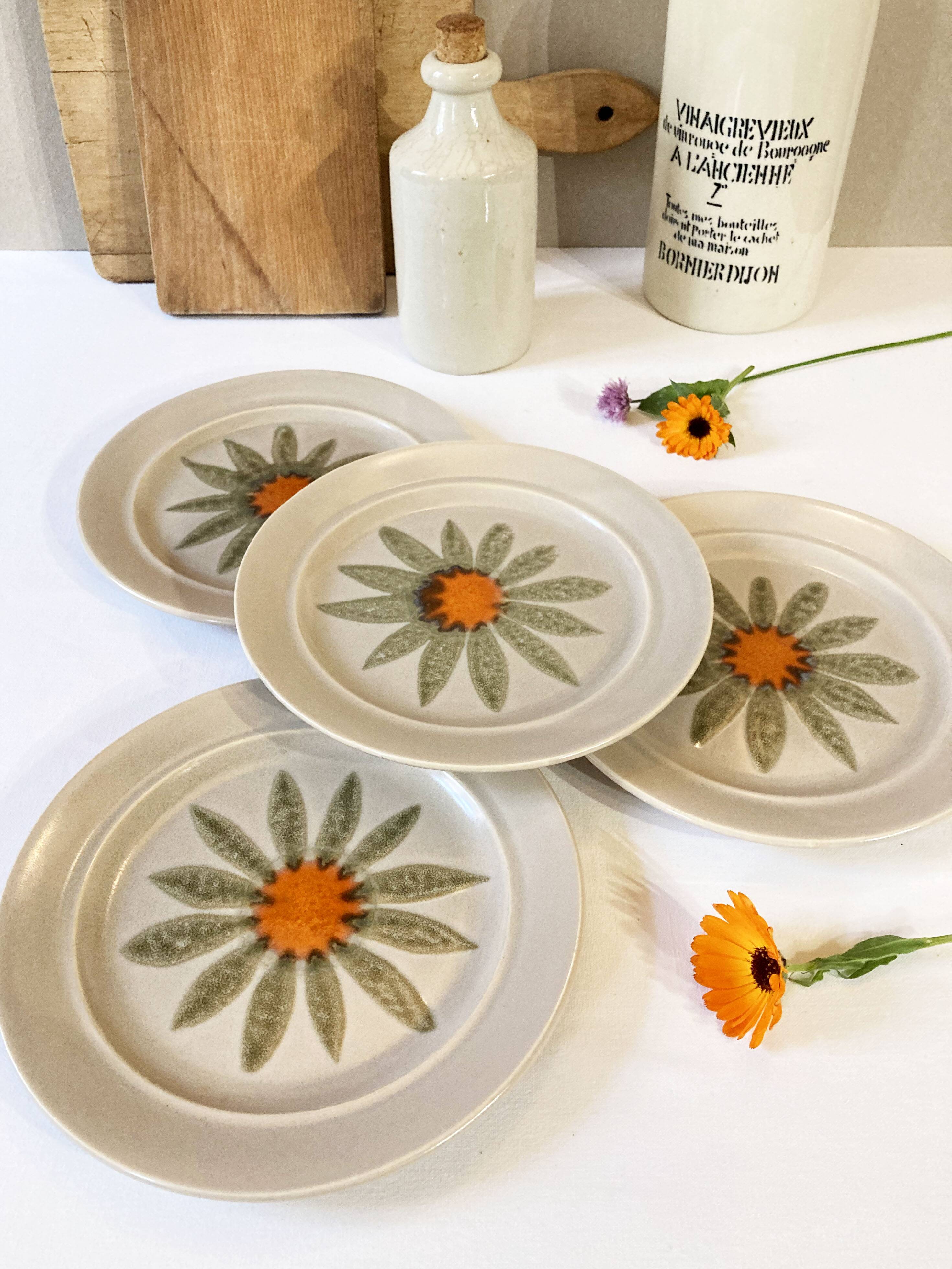 Vintage dessert plates, hand painted flower pattern