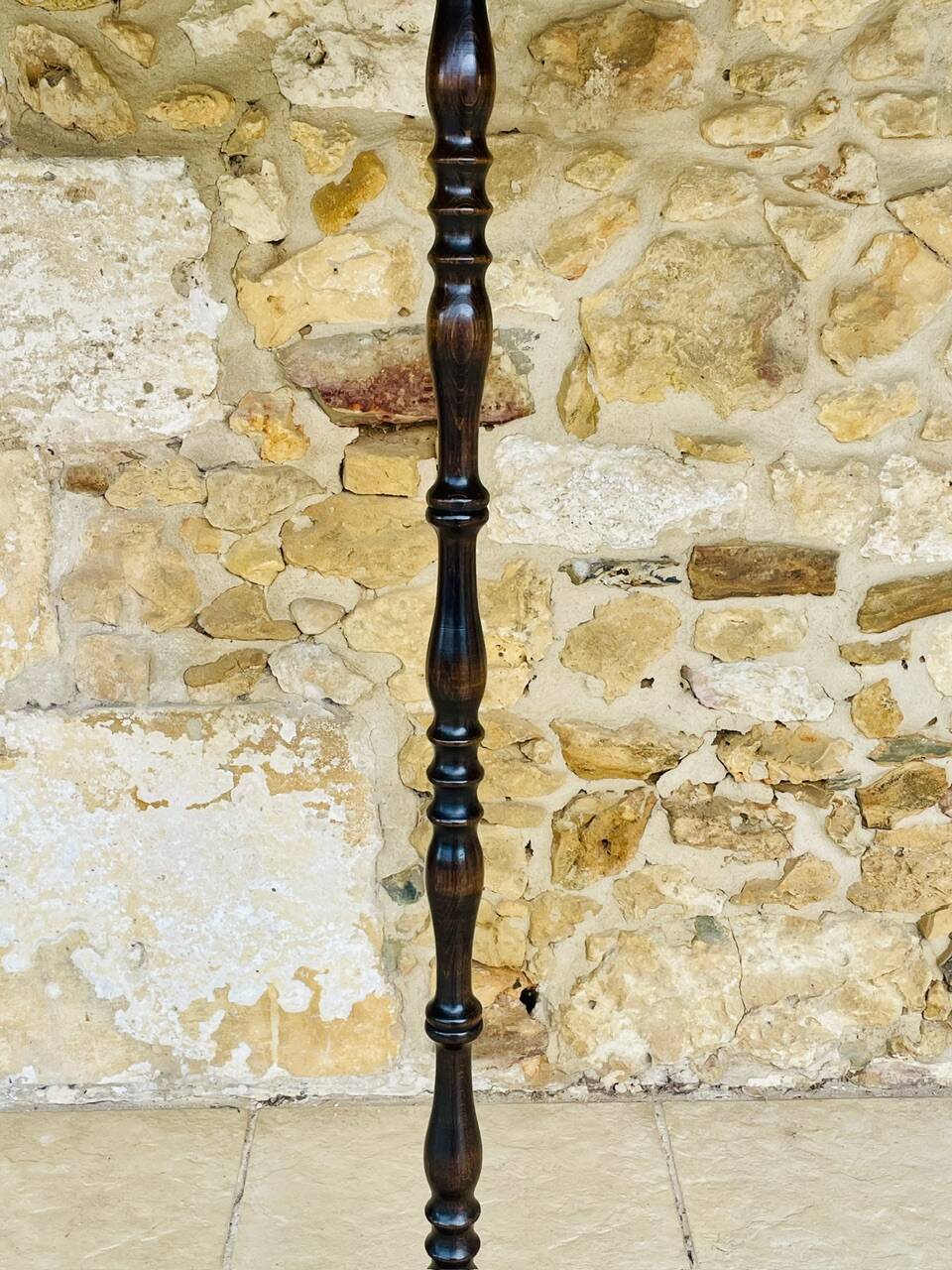 Vintage Floor Lamp Turned Wood, Bamboo Rattan Circa 1950s