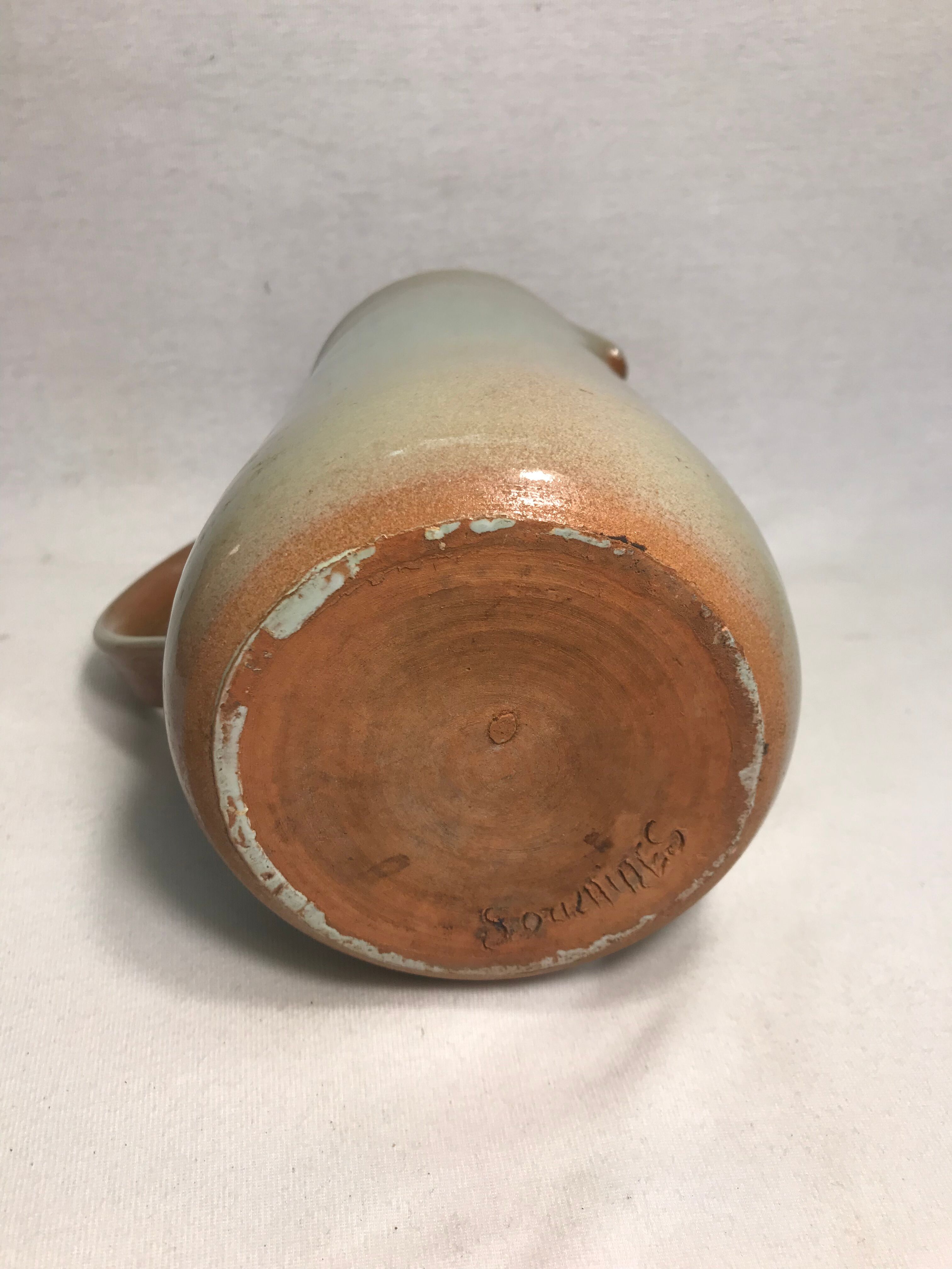 Former pitcher SOULAINES enamelled terracotta green gray decanter Vintage kitchen