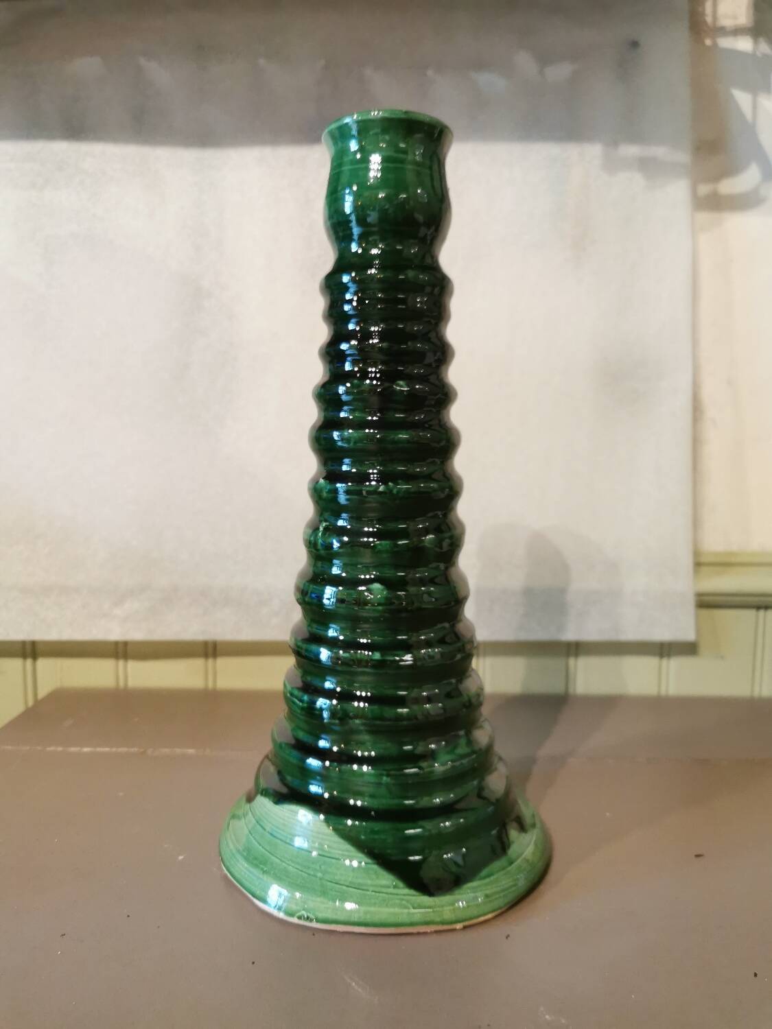 Large green ceramic candle holder Morocco