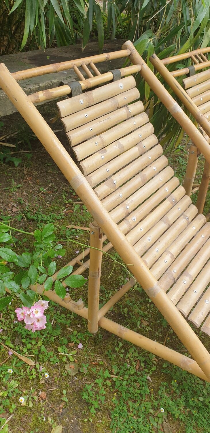Paire de chaises longues en bambou, transats