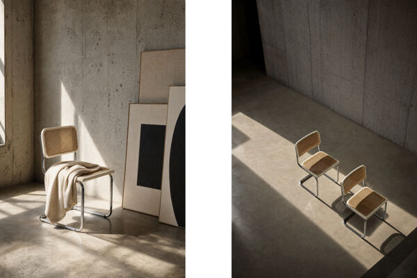 Ensemble de 2 chaises vintage mi-siècle modernes italiennes en bois blanc et osier français.