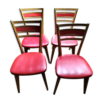 4 vintage red one-piece chairs