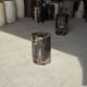 Small black petrified wood side table with beige stripes H28 D18 - 3347