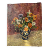 Bouquet de fleurs ancienne huile sur toile