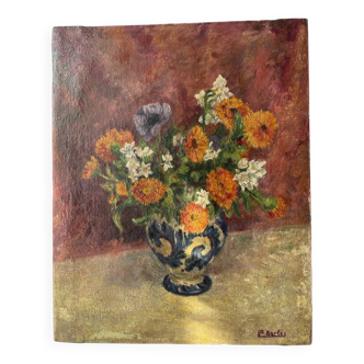 Bouquet of flowers old oil on canvas