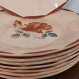 Set of 8 old flat plates Digoin Sarreguemines 9181 Pink pattern