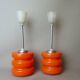 Pair Mid Century Modern MCM orange glass hanging lamps