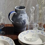 Set of 10 small soup plates with blue flower frieze pattern