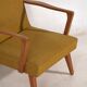 2 armchairs in wood and ochre fabric, 1950