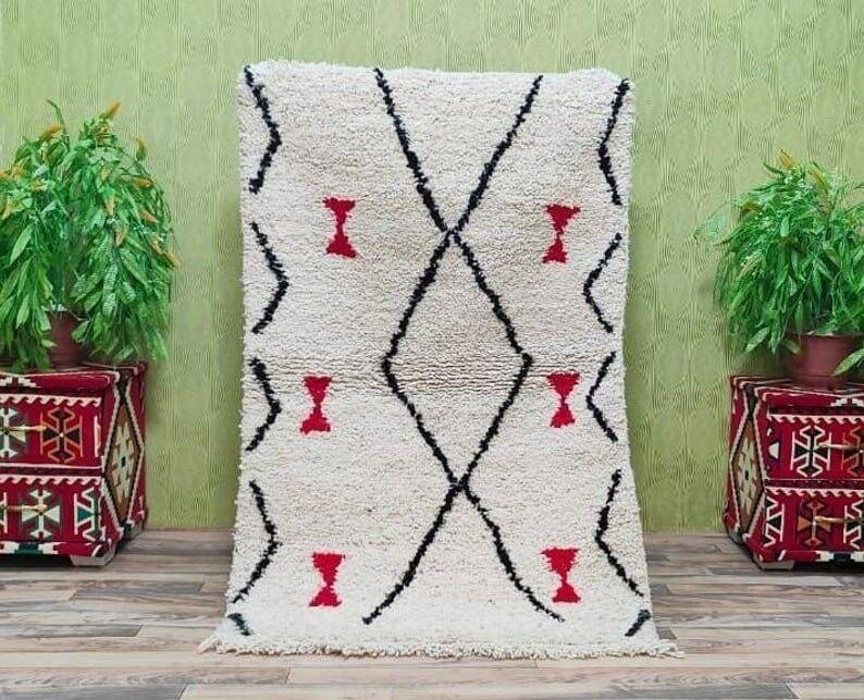 Traditional pure wool rug, natural, 100x200 cm