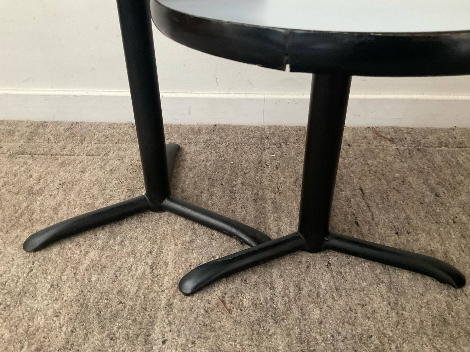 Pair of vintage metal and Formica pedestal tables