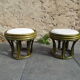 2 low bamboo stools