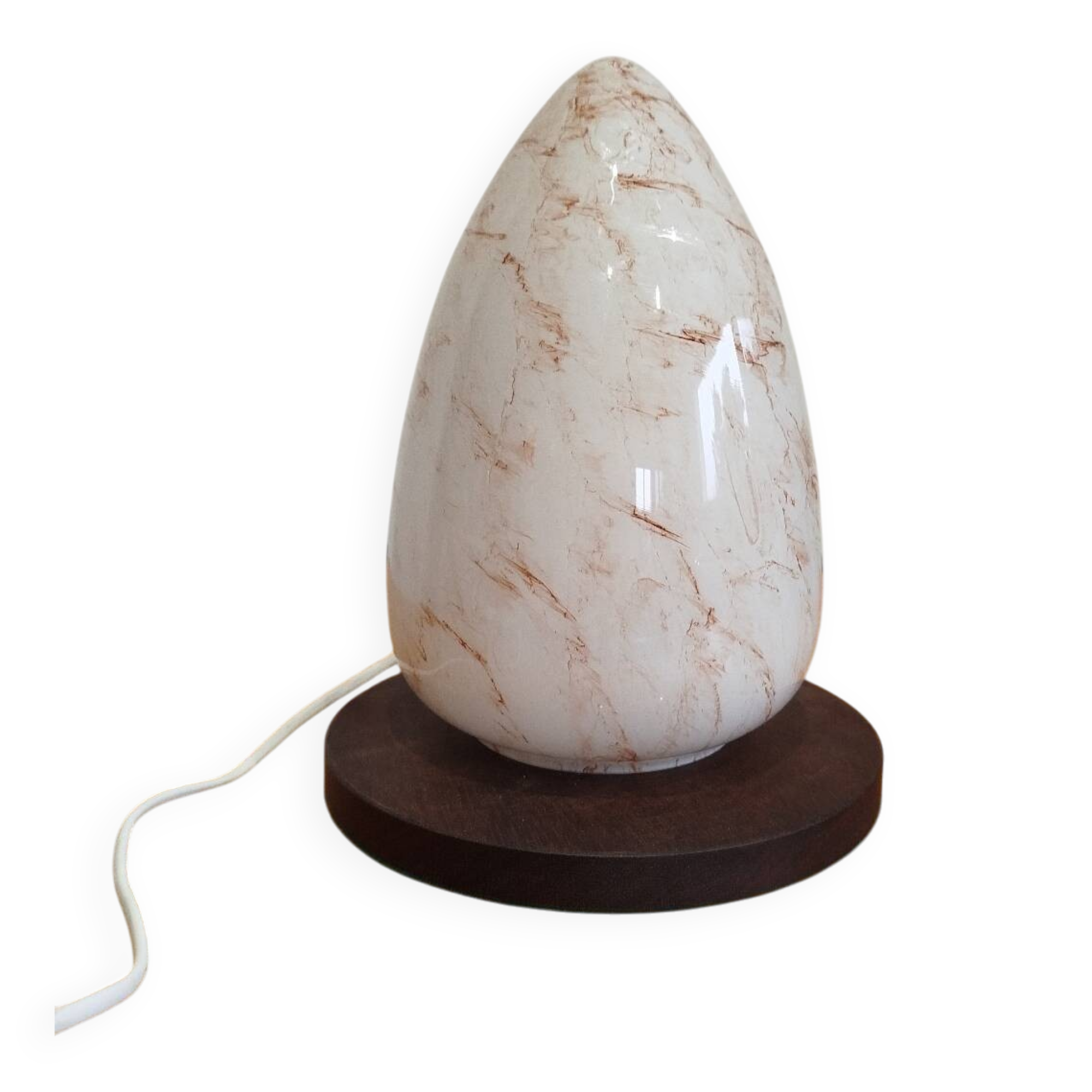 Vintage marbled glass egg lamp – wooden base – 1970s
