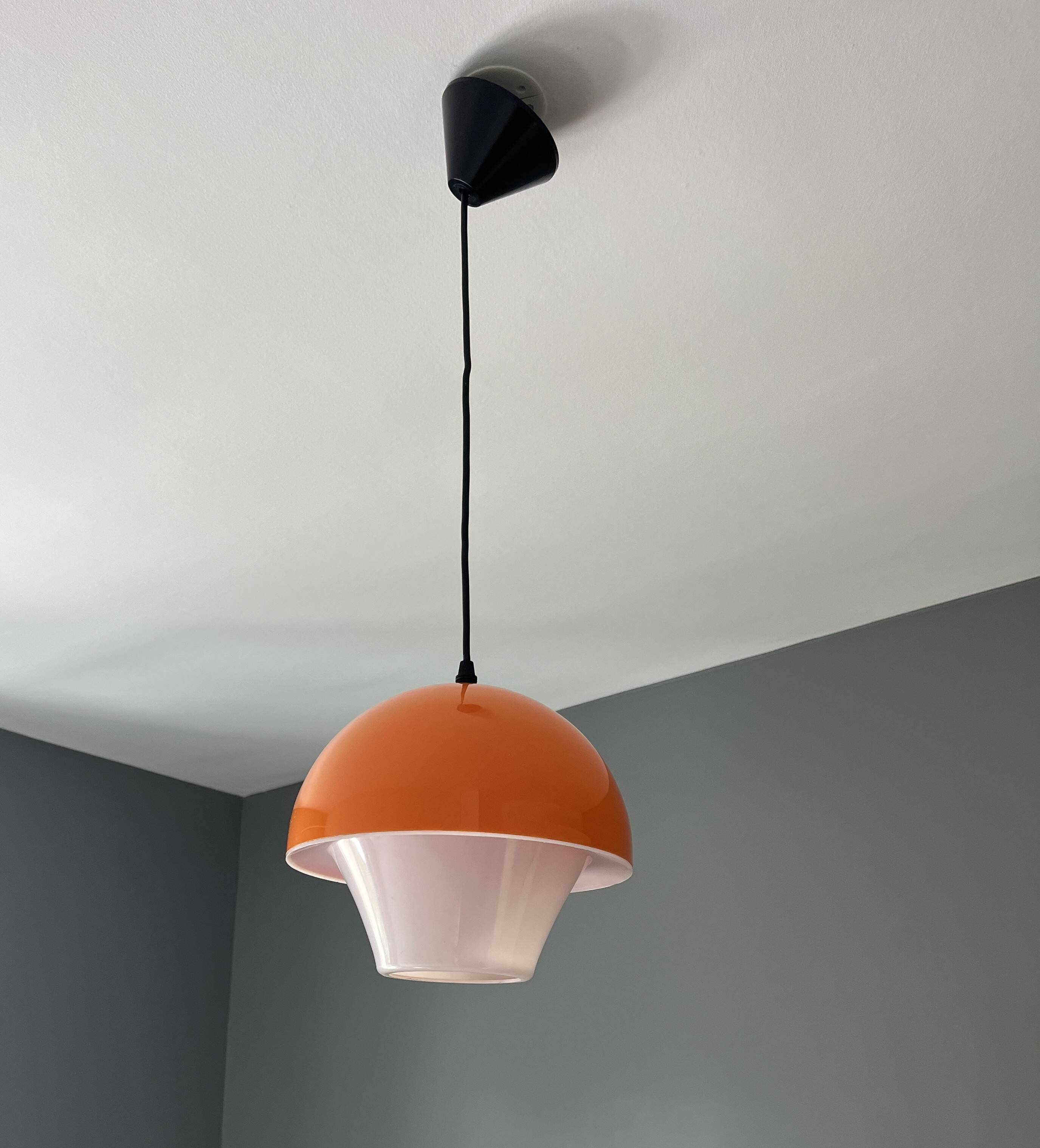 Plafonnier "champignon" orange et blanc vintage (1960-1970)