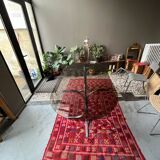 Vintage dining table chrome legs and smoked glass 1970