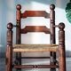 Oak and rush armchair, brutalist style, Charles Dudouyt, 1940s
