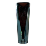 Large tall vintage crystal vase in a triangular shape, Murano style