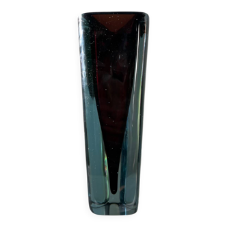 Large tall vintage crystal vase in a triangular shape, Murano style