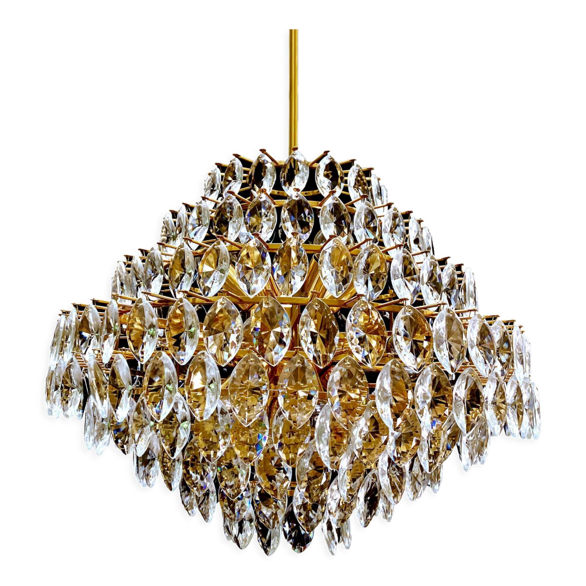 Vintage XXL Luxury Golden Chandelier Fine Gold and Crystal , 60 70 years