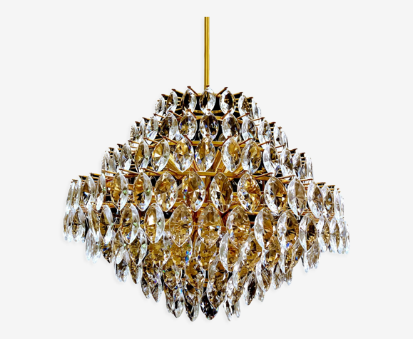 Lustre vintage xxl luxe doré or fin et crystal années 60 70