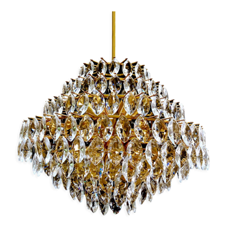 Lustre Vintage XXL Luxe Doré Or Fin et Cristal, années 60 70