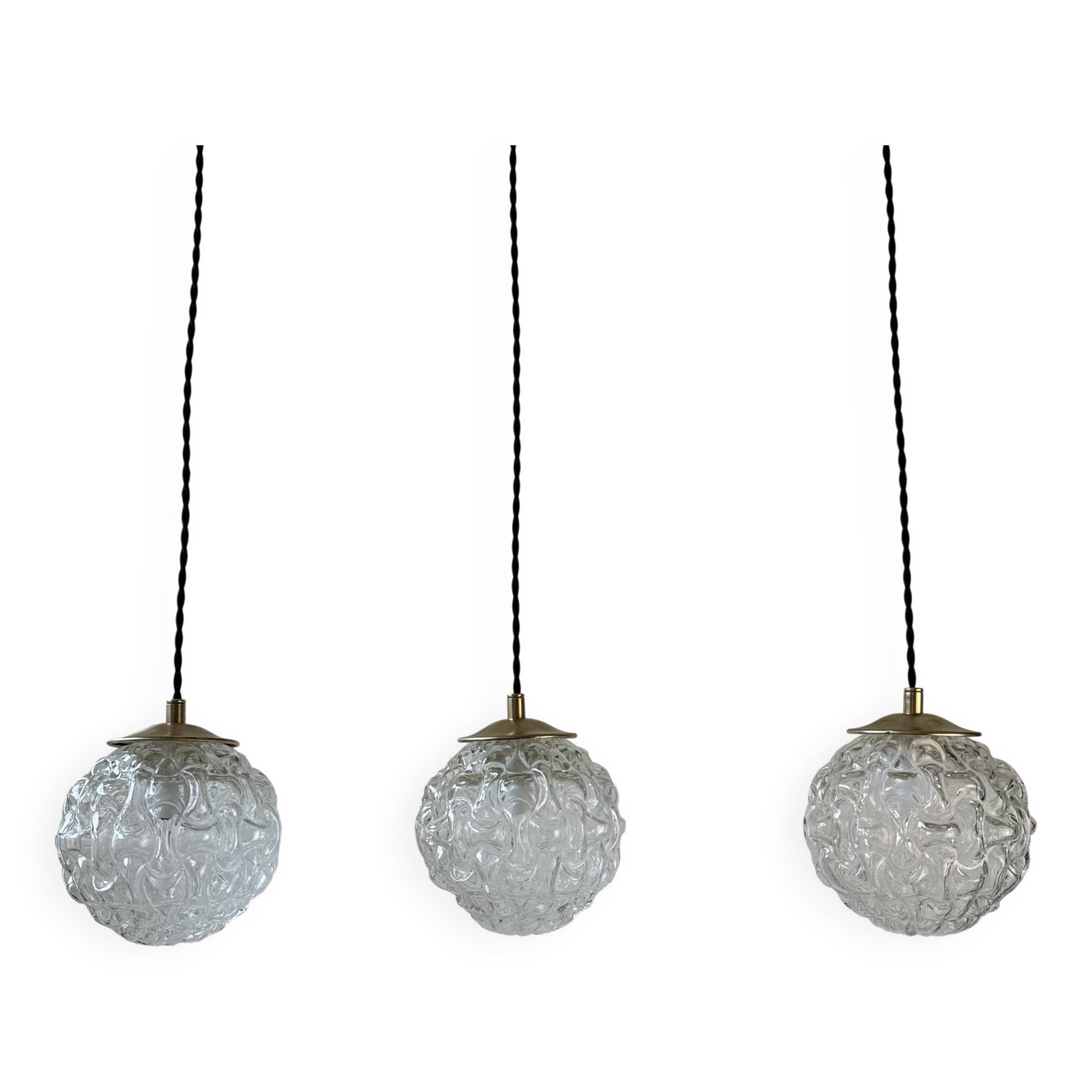 Lot of 3 old vintage round pendant lights