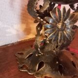 Pair of vintage wrought iron and opaline lamps from the 1960s.