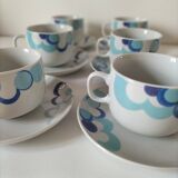 6 vintage cups and 6 saucers with blue cloud decoration by Chriss G.