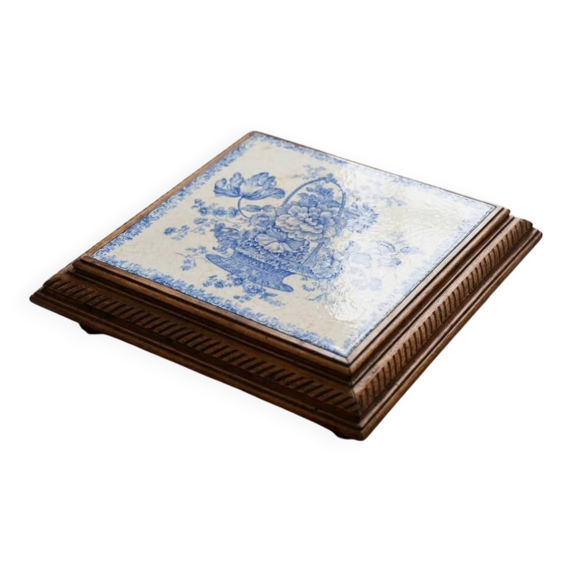Magnificent Old Trivet Earthenware & Wood - Country Chic Style 26cm