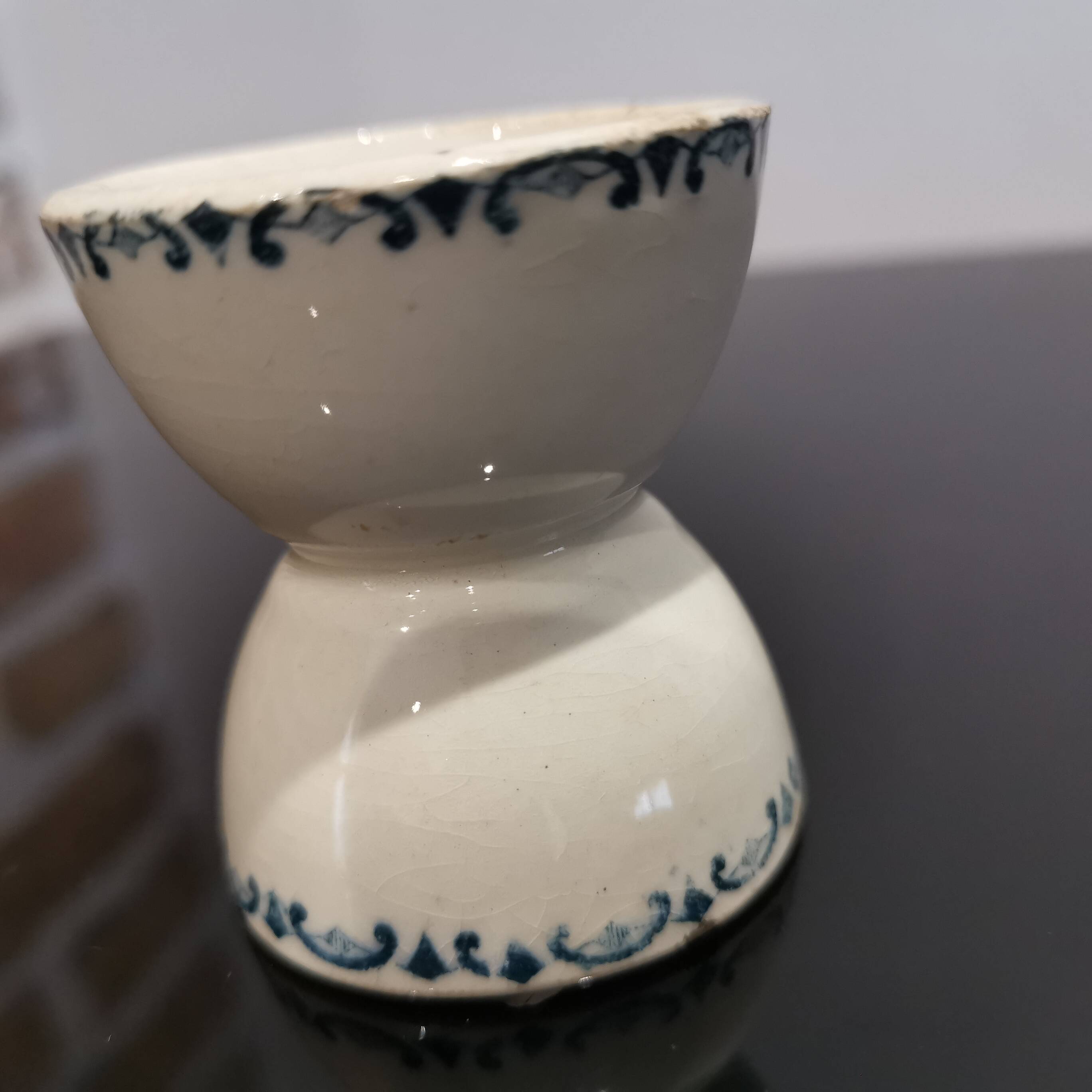 Vintage blue earthenware egg cup