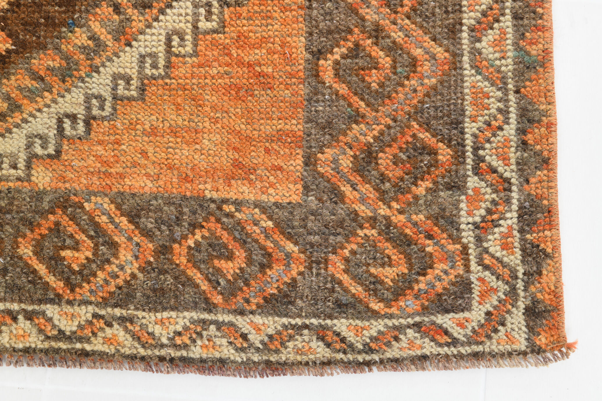 5x11 orange and brown vintage tapis rug, 352x162cm