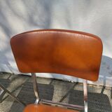 3 stainless steel tube chairs and faux leather, vintage