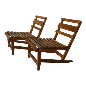Paire de fauteuils à lattes, 1970