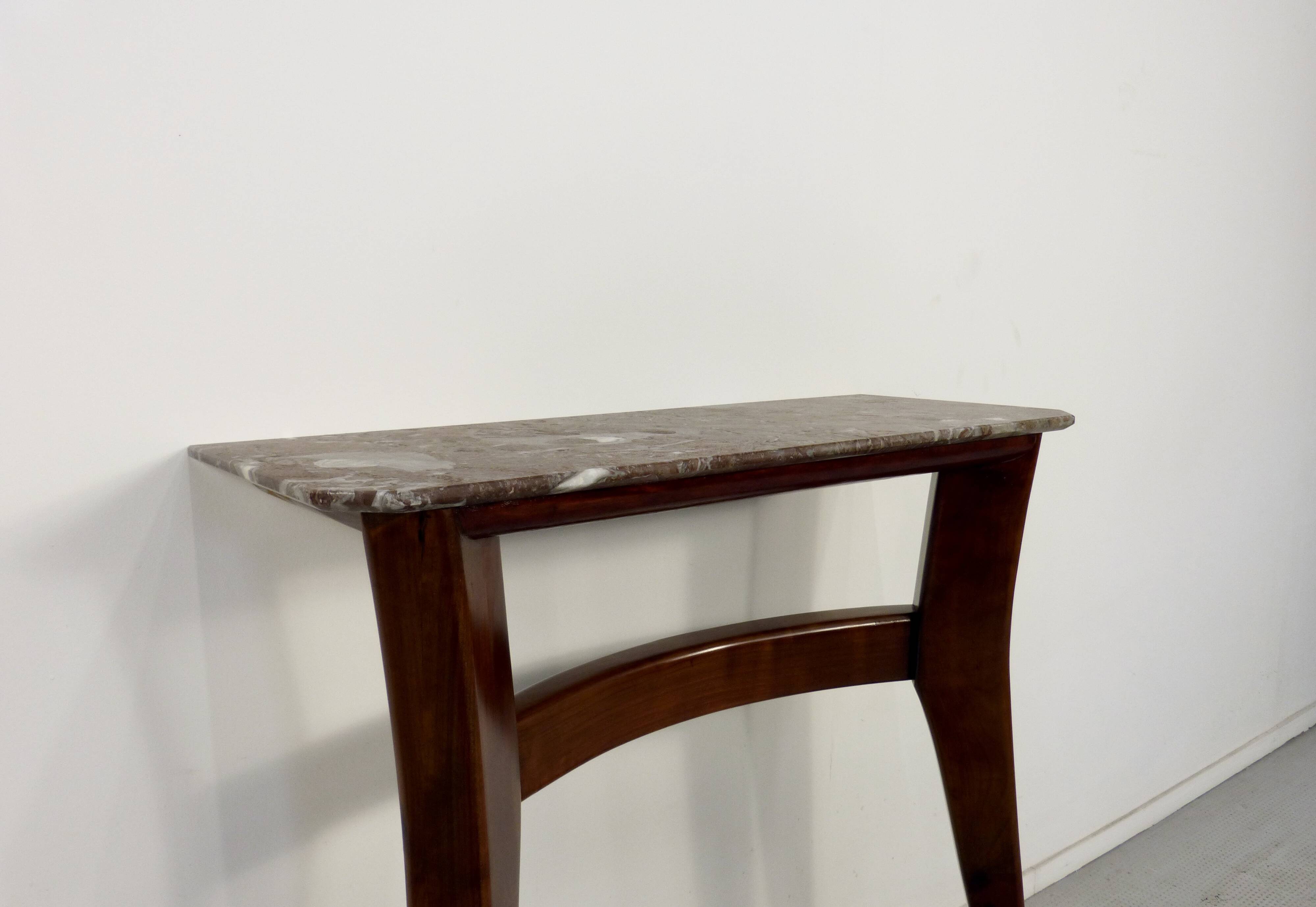 Italian Midcentury Console In Mahogany And Marble
