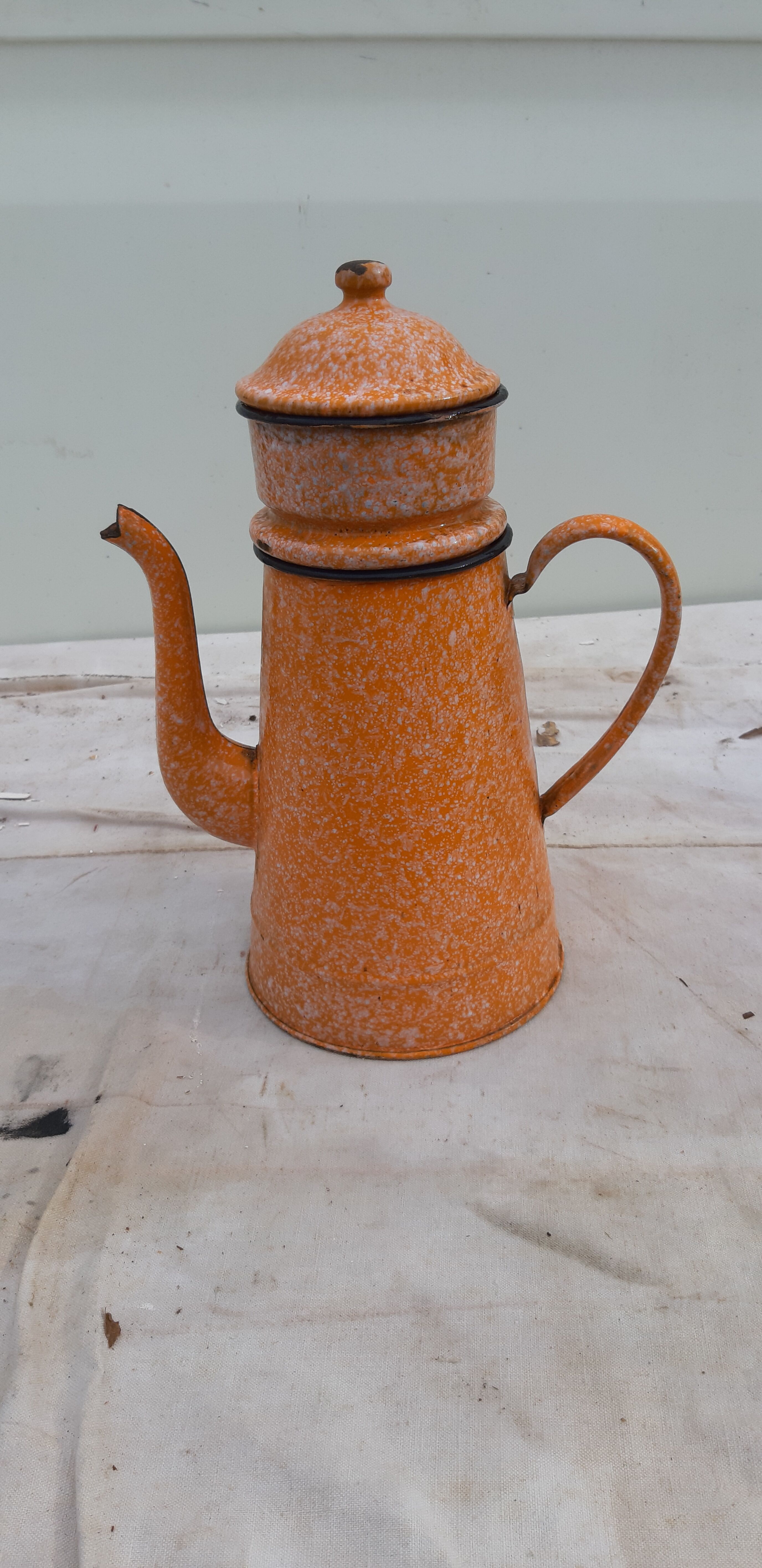 Orange enamelled coffee maker
