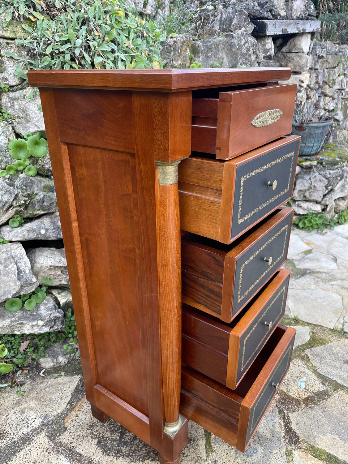 Small empire style solid mahogany writing chest of drawers