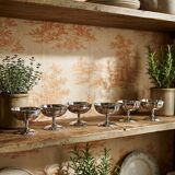 6 vintage bistro-style stainless steel dessert bowls on stands